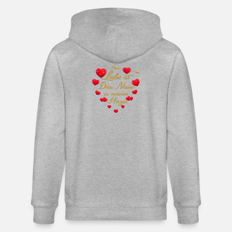 Romantisches Herz-Design - Liebe ist dein Name - Stanley/Stella Unisex Bio-Kapuzenjacke CULTIVATOR - Grau meliert