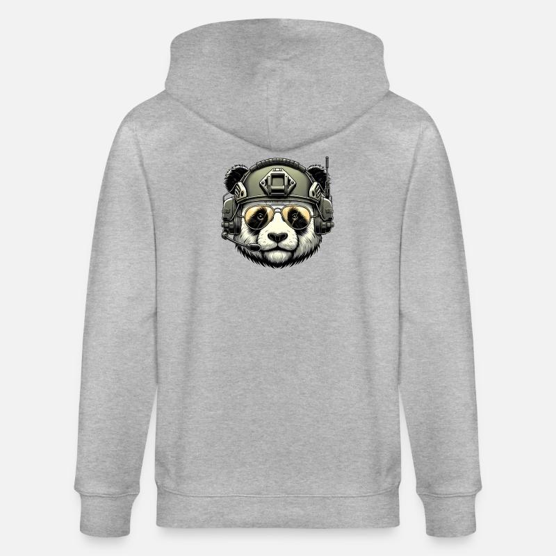 Panda Military Army Design - Stanley/Stella CULTIVATOR  Unisex Organic Hooded Jacket - heather grey