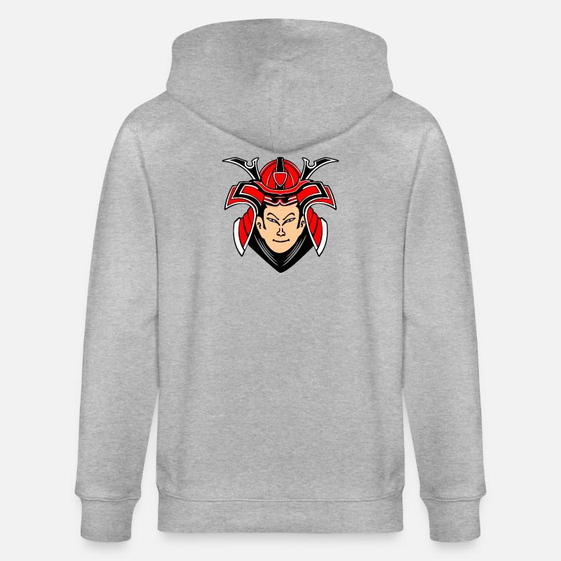 Samurai mit Helmdesign - Stanley/Stella Unisex Bio-Kapuzenjacke CULTIVATOR  - Grau meliert