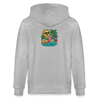Sonnenstrand Paradies Surf Design - Stanley/Stella Unisex Bio-Kapuzenjacke CULTIVATOR  - Grau meliert - Hinten - Luana (180cm)