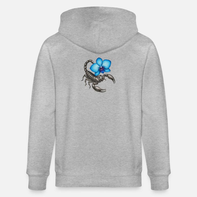 Skorpion mit blauer Orchidee - Stanley/Stella Unisex Bio-Kapuzenjacke CULTIVATOR - Grau meliert