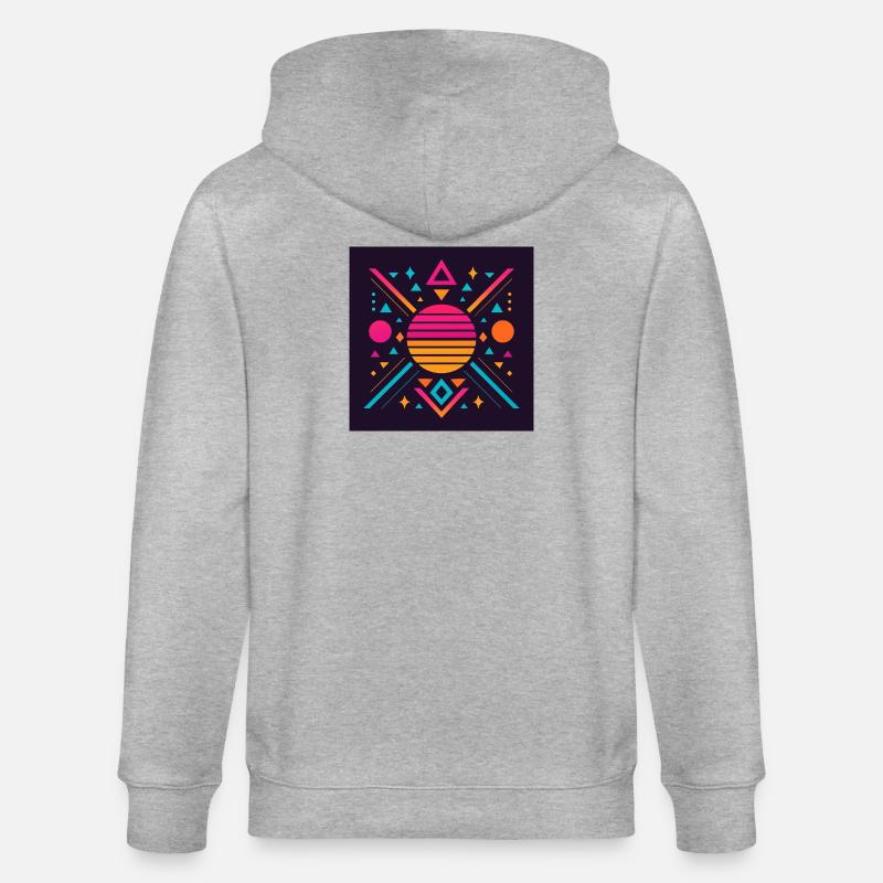 Synthwave geometric pattern - Stanley/Stella CULTIVATOR  Unisex Organic Hooded Jacket - heather grey