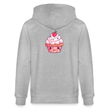 Illustration de cupcake aux fraises kawaii - Veste à capuche bio CULTIVATOR Stanley/Stella Unisexe - gris chiné - Dos - Luana (180cm)