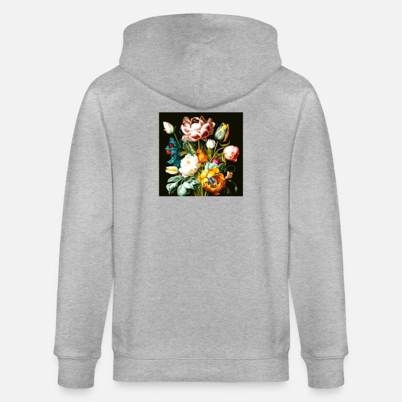 Composition florale texturée sur noir - Veste à capuche bio CULTIVATOR Stanley/Stella Unisexe - gris chiné