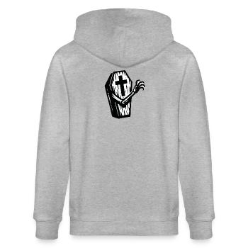 Halloween Sarg | Kreuzsarg mit Knochenhand - Stanley/Stella Unisex Bio-Kapuzenjacke CULTIVATOR  - Grau meliert - Hinten - Luana (180cm)