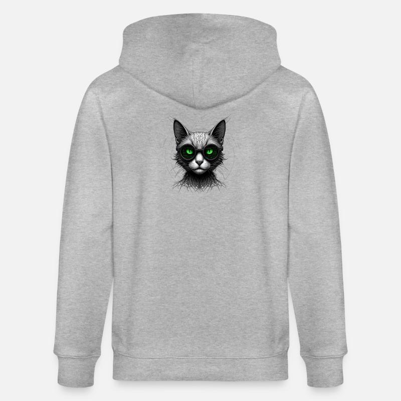 Green Eyes Computer Coder Geek Cat - Stanley/Stella CULTIVATOR  Unisex Organic Hooded Jacket - heather grey