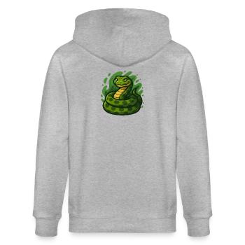 Grüne Cartoon Anakonda Schlange in Wave Swell - Stanley/Stella Unisex Bio-Kapuzenjacke CULTIVATOR  - Grau meliert - Hinten - Luana (180cm)