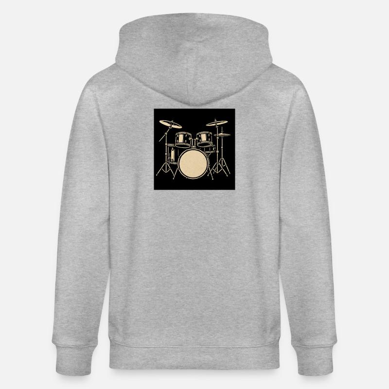 Black Silver Drumset Illustration - Stanley/Stella CULTIVATOR  Unisex Organic Hooded Jacket - heather grey