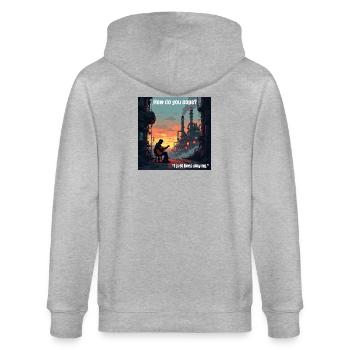 Gitarre spielen rettet! - Stanley/Stella Unisex Bio-Kapuzenjacke CULTIVATOR  - Grau meliert - Hinten - Luana (180cm)