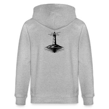 Licht an, Sturm aus - Leuchtturm Geschichten - Stanley/Stella Unisex Bio-Kapuzenjacke CULTIVATOR  - Grau meliert - Hinten - Luana (180cm)