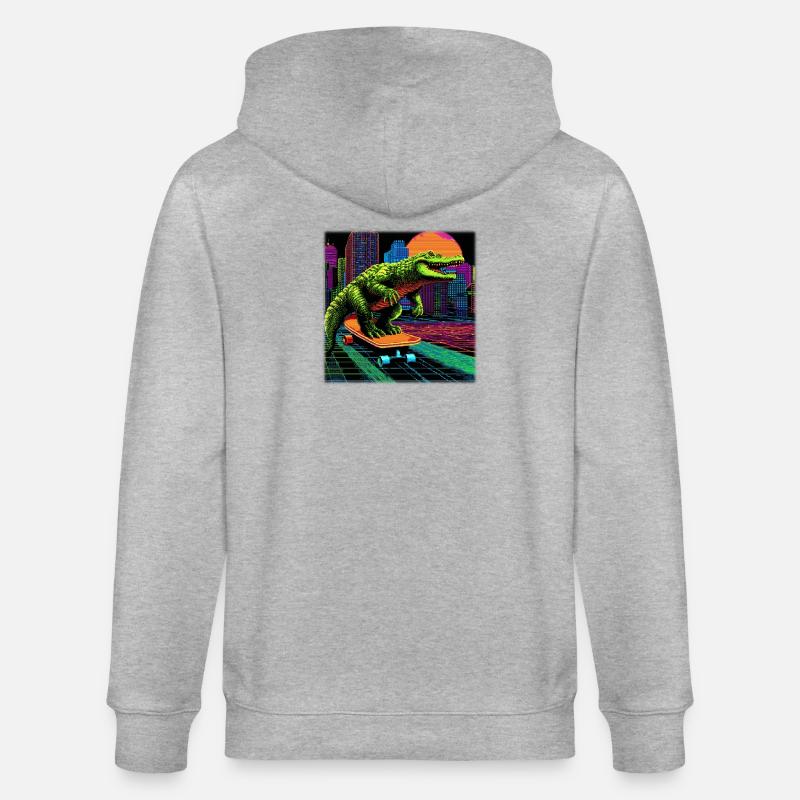 Pixel Art Crocodile – Synthwave rétro skater - Veste à capuche bio CULTIVATOR Stanley/Stella Unisexe - gris chiné