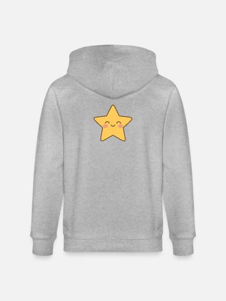Kawaii Yellow Star Smile - Stanley/Stella CULTIVATOR Unisex Organic Hooded Jacket - heather grey