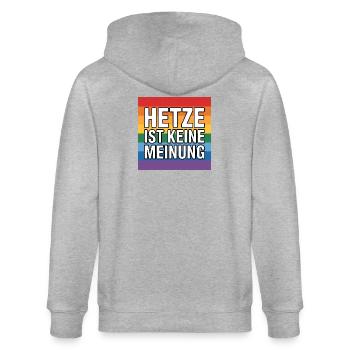 Hetze ist keine Meinung - Antifa Tee - Stanley/Stella Unisex Bio-Kapuzenjacke CULTIVATOR  - Grau meliert - Hinten - Luana (180cm)