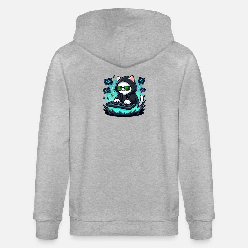 Chat Hacker - Veste à capuche bio CULTIVATOR Stanley/Stella Unisexe - gris chiné