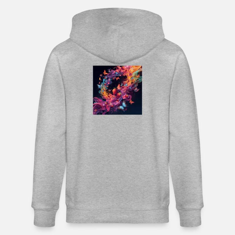 Bunte Beeren und Schmetterlinge - Stanley/Stella Unisex Bio-Kapuzenjacke CULTIVATOR  - Grau meliert