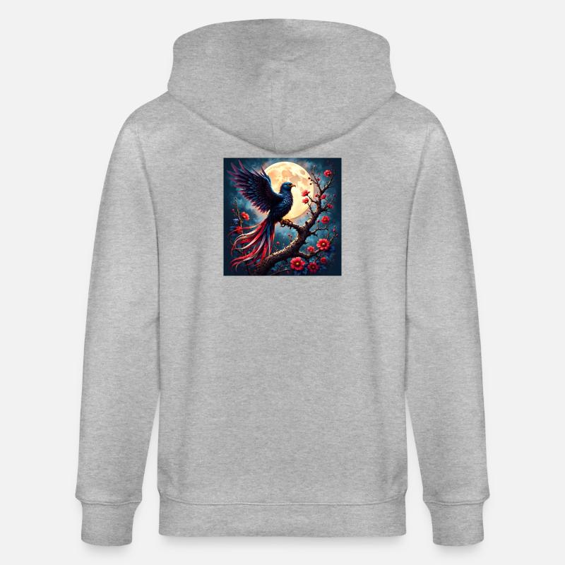 Blauer Phönix unter Vollmond - Stanley/Stella Unisex Bio-Kapuzenjacke CULTIVATOR  - Grau meliert