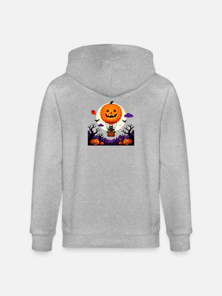 Pumpkin Balloon Cat Halloween Scene - Stanley/Stella CULTIVATOR Unisex Organic Hooded Jacket - heather grey
