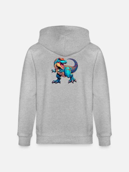 Dinosaur - Stanley/Stella CULTIVATOR  Unisex Organic Hooded Jacket - heather grey