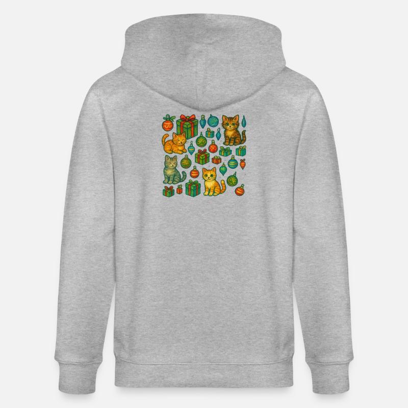 Festive Kitten Gift Pattern - Stanley/Stella CULTIVATOR  Unisex Organic Hooded Jacket - heather grey