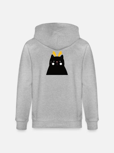 Black cat with golden antlers - Stanley/Stella CULTIVATOR  Unisex Organic Hooded Jacket - heather grey