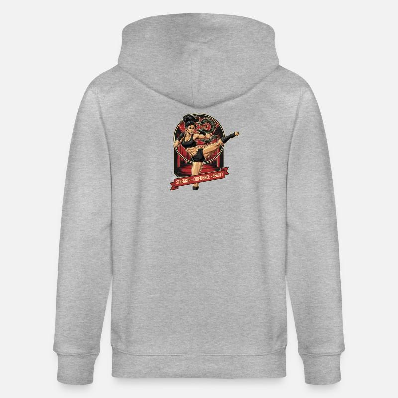 Kampfkunstheldin mit Drache - Stanley/Stella Unisex Bio-Kapuzenjacke CULTIVATOR  - Grau meliert