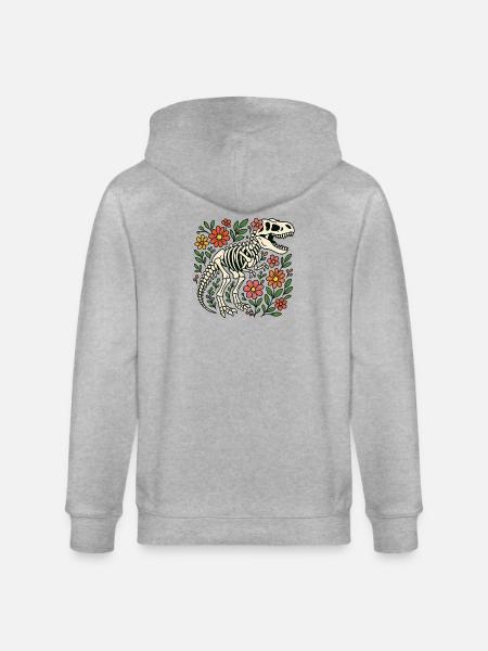 T Rex Skeleton with Flowers - Stanley/Stella CULTIVATOR Unisex Organic Hooded Jacket - heather grey