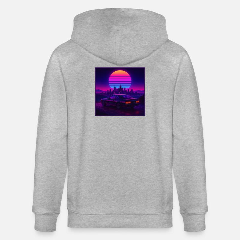 Neon Outrun Sunset Auto – Retro Synthwave - Stanley/Stella Unisex Bio-Kapuzenjacke CULTIVATOR  - Grau meliert