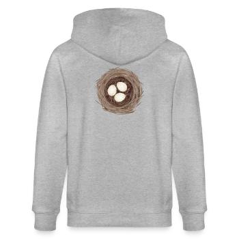 Vogelnest mit drei Eiern – Natürliche Illustration - Stanley/Stella Unisex Bio-Kapuzenjacke CULTIVATOR  - Grau meliert - Hinten - Luana (180cm)