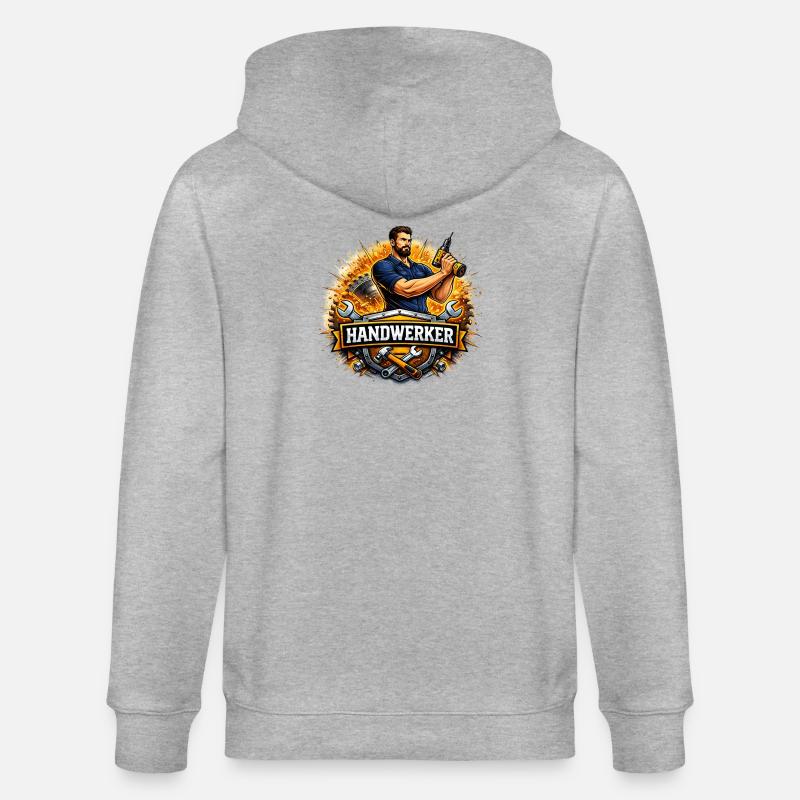 Handwerker Logo – Comic Style mit Bohrer - Stanley/Stella Unisex Bio-Kapuzenjacke CULTIVATOR - Grau meliert