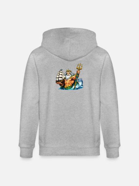 Neptune with sailing ship - Stanley/Stella CULTIVATOR  Unisex Organic Hooded Jacket - heather grey