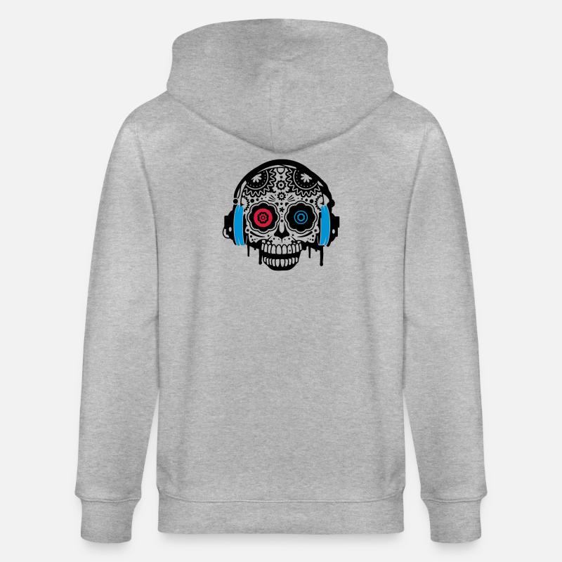 Sugar Skull mit Kopfhörer - Stanley/Stella Unisex Bio-Kapuzenjacke CULTIVATOR  - Grau meliert