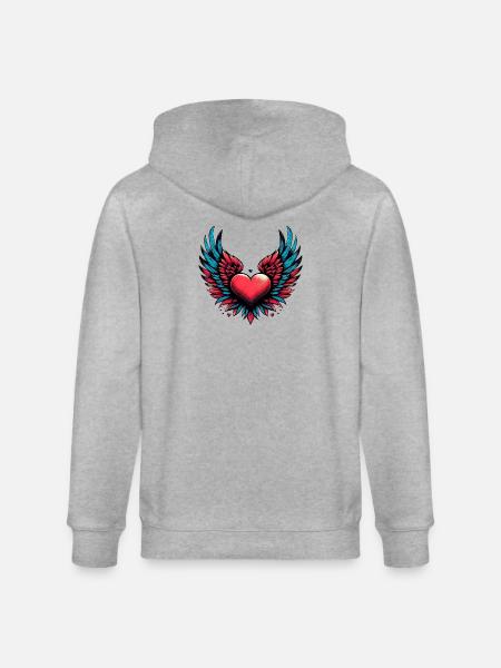 Heart with Wings - Stanley/Stella CULTIVATOR  Unisex Organic Hooded Jacket - heather grey