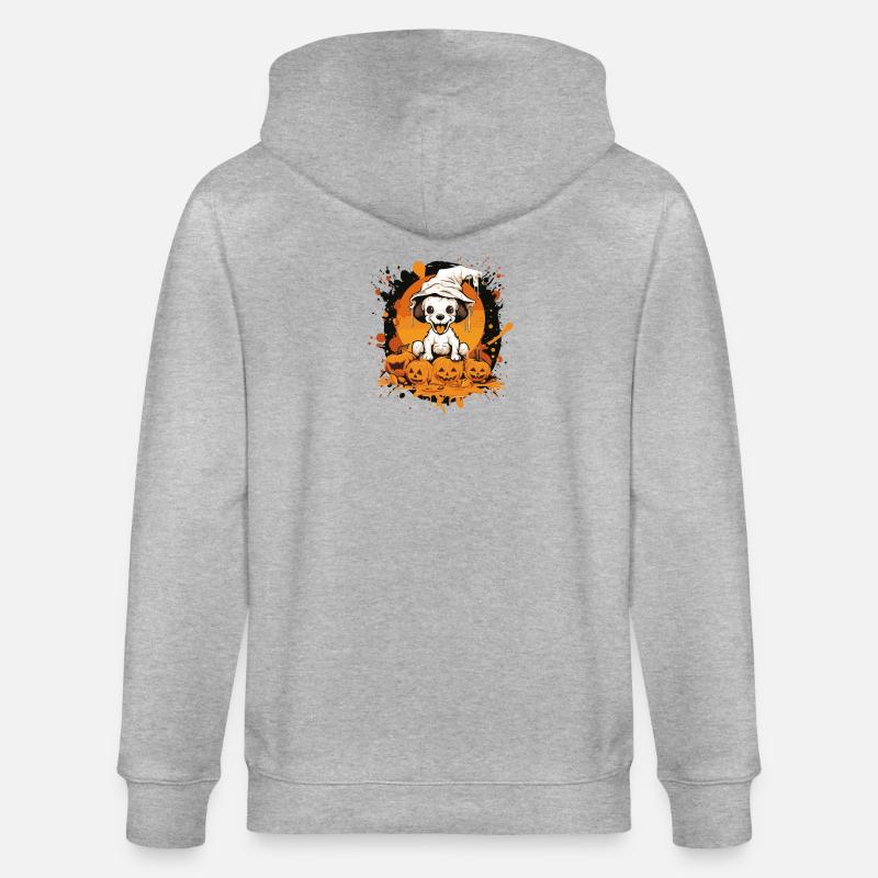 Petit chiot d’Halloween avec des citrouilles - Veste à capuche bio CULTIVATOR Stanley/Stella Unisexe - gris chiné