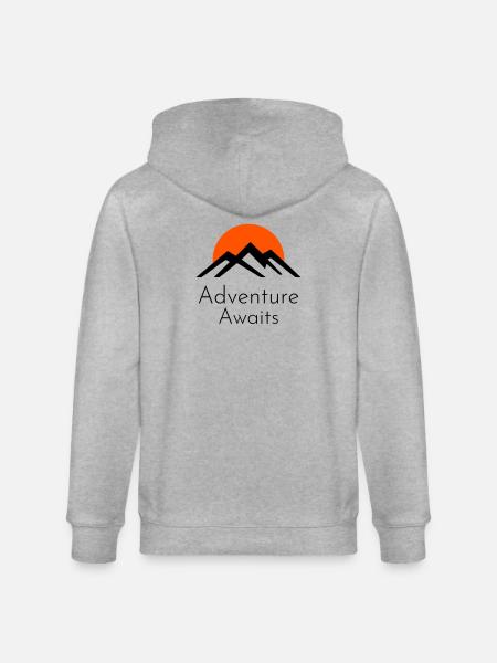 Adventure Awaits – Mountains & Sunset - Stanley/Stella CULTIVATOR Unisex Organic Hooded Jacket - heather grey