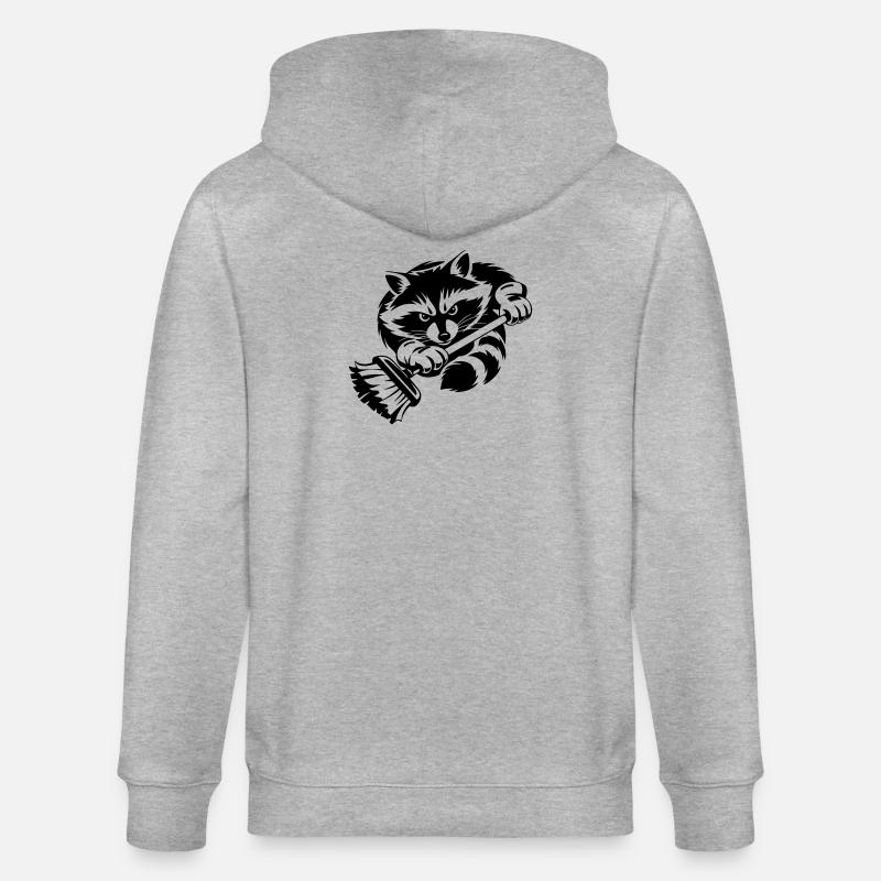 Waschbär mit Wischmopp – Putzprofi - Stanley/Stella Unisex Bio-Kapuzenjacke CULTIVATOR  - Grau meliert