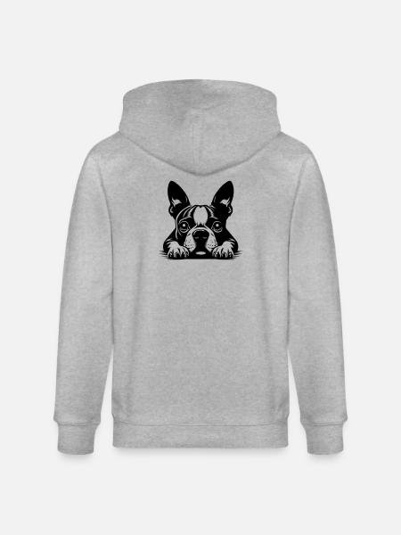 Boston Terrier Head with Paws - Stanley/Stella CULTIVATOR Unisex Organic Hooded Jacket - heather grey