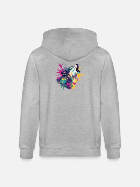Wolf im Farbexplosion Stil - Stanley/Stella Unisex Bio-Kapuzenjacke CULTIVATOR - Grau meliert