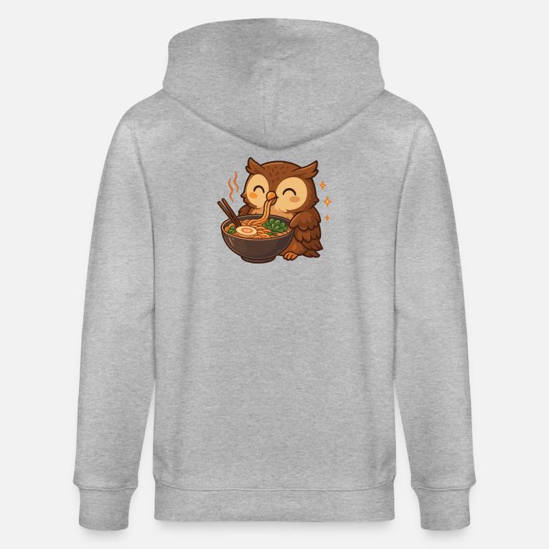 Eule mit Nudeln Ramen kawaii Eule - Stanley/Stella Unisex Bio-Kapuzenjacke CULTIVATOR  - Grau meliert