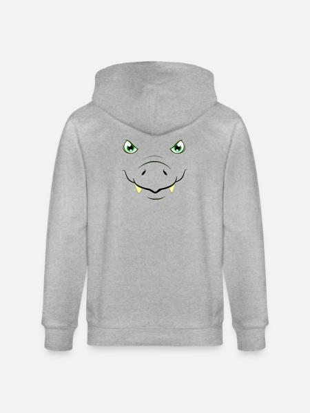 T-Rex Gesicht Tyrannosaurus Rex Dinosaurier-DIY-Kostüm - Stanley/Stella Unisex Bio-Kapuzenjacke CULTIVATOR  - Grau meliert