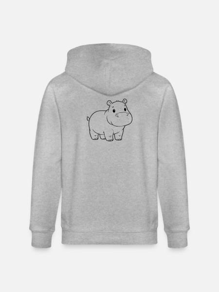Cute Baby Hippo Comic Outline - Stanley/Stella CULTIVATOR Unisex Organic Hooded Jacket - heather grey