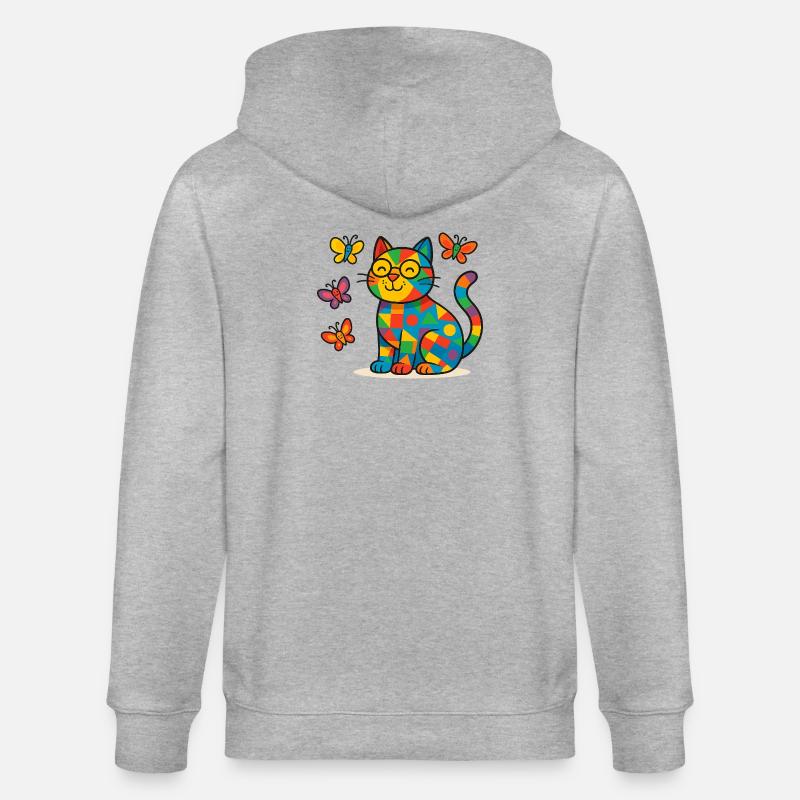 Chat patchwork et papillons - Veste à capuche bio CULTIVATOR Stanley/Stella Unisexe - gris chiné