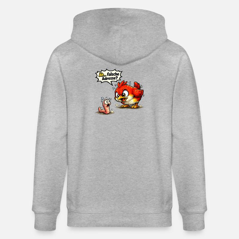 Lustiger Vogel Wurm Spruch Geschenk - Stanley/Stella Unisex Bio-Kapuzenjacke CULTIVATOR  - Grau meliert