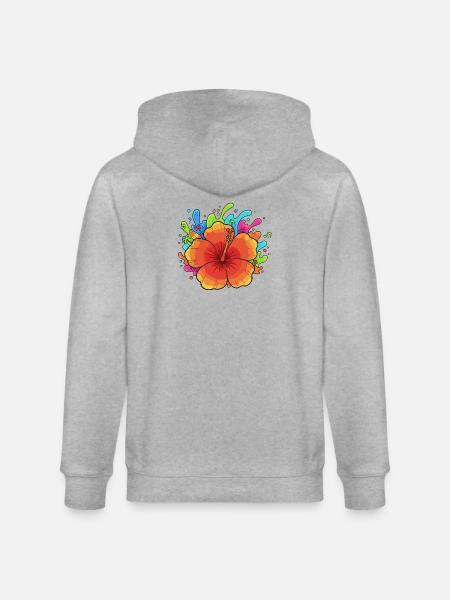Hibiskus Splash Tropenfarben - Stanley/Stella Unisex Bio-Kapuzenjacke CULTIVATOR  - Grau meliert