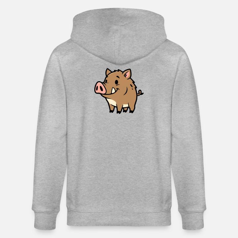 Süßes Wildschwein Comic Glücksbringer - Stanley/Stella Unisex Bio-Kapuzenjacke CULTIVATOR  - Grau meliert