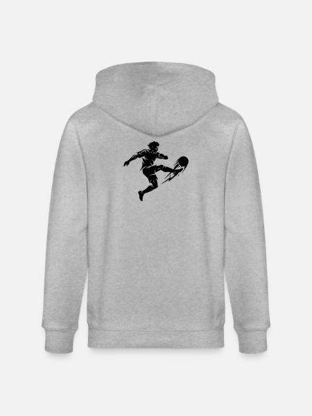 Footballer Silhouette - Stanley/Stella CULTIVATOR  Unisex Organic Hooded Jacket - heather grey