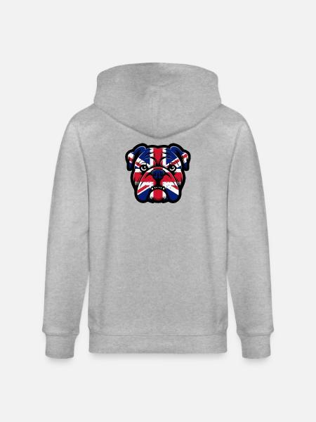 Union Jack Bulldog Portrait - Stanley/Stella CULTIVATOR  Unisex Organic Hooded Jacket - heather grey