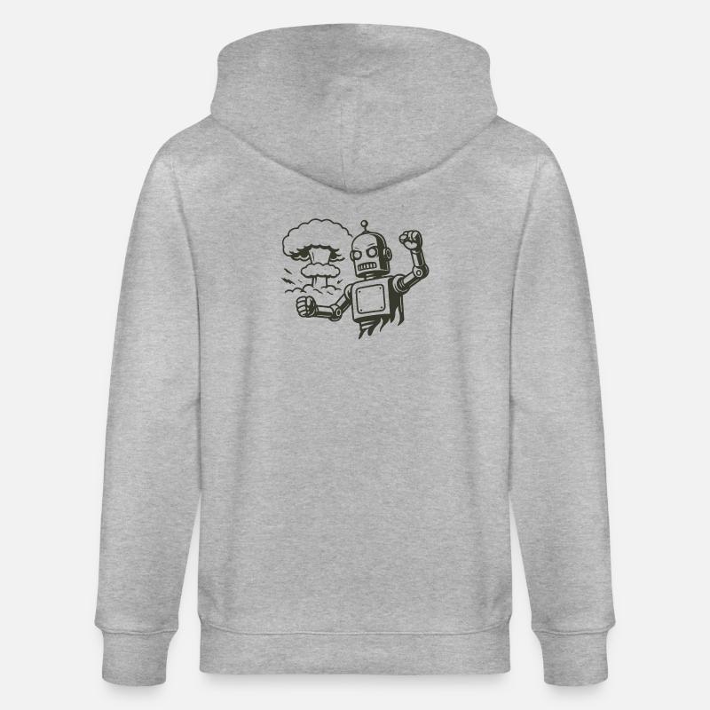 Robot rétro devant un nuage d’explosion - Veste à capuche bio CULTIVATOR Stanley/Stella Unisexe - gris chiné