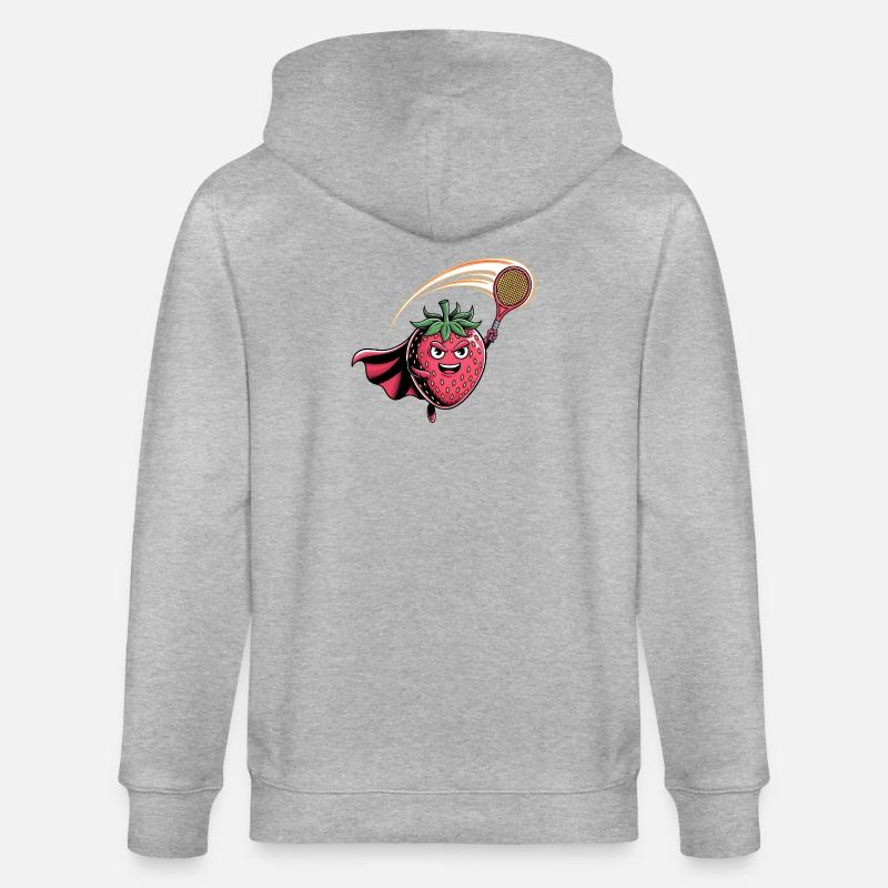 Erdbeere Superheld Tennis Smash mit Schläger - Stanley/Stella Unisex Bio-Kapuzenjacke CULTIVATOR  - Grau meliert