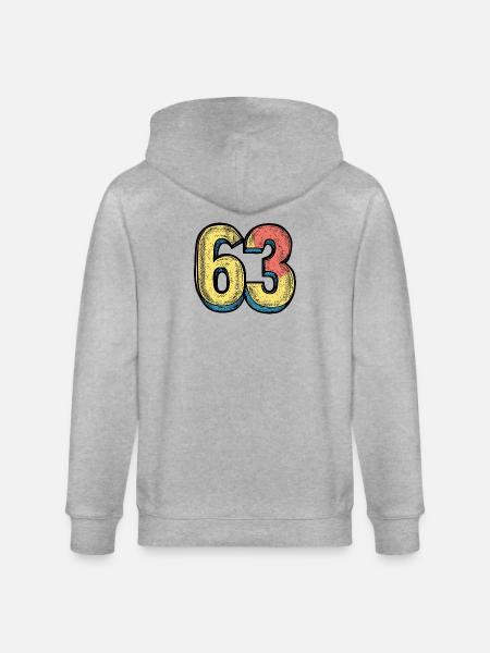 63 Zahl Bunt - Stanley/Stella Unisex Bio-Kapuzenjacke CULTIVATOR - Grau meliert