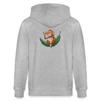 Abenteueraffe mit Fernrohr - Stanley/Stella Unisex Bio-Kapuzenjacke CULTIVATOR  - Grau meliert - Hinten - Luana (180cm)